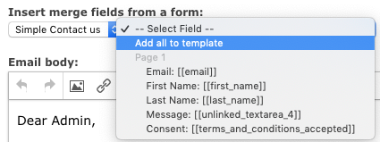Email template merge fields