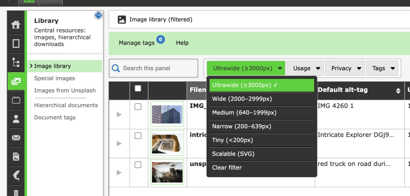 Image Width Filtering