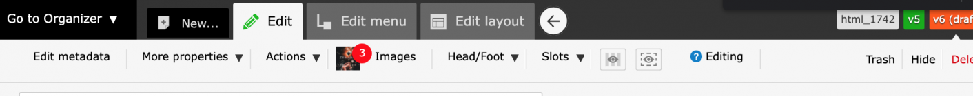 admin toolbar merged Edit tab